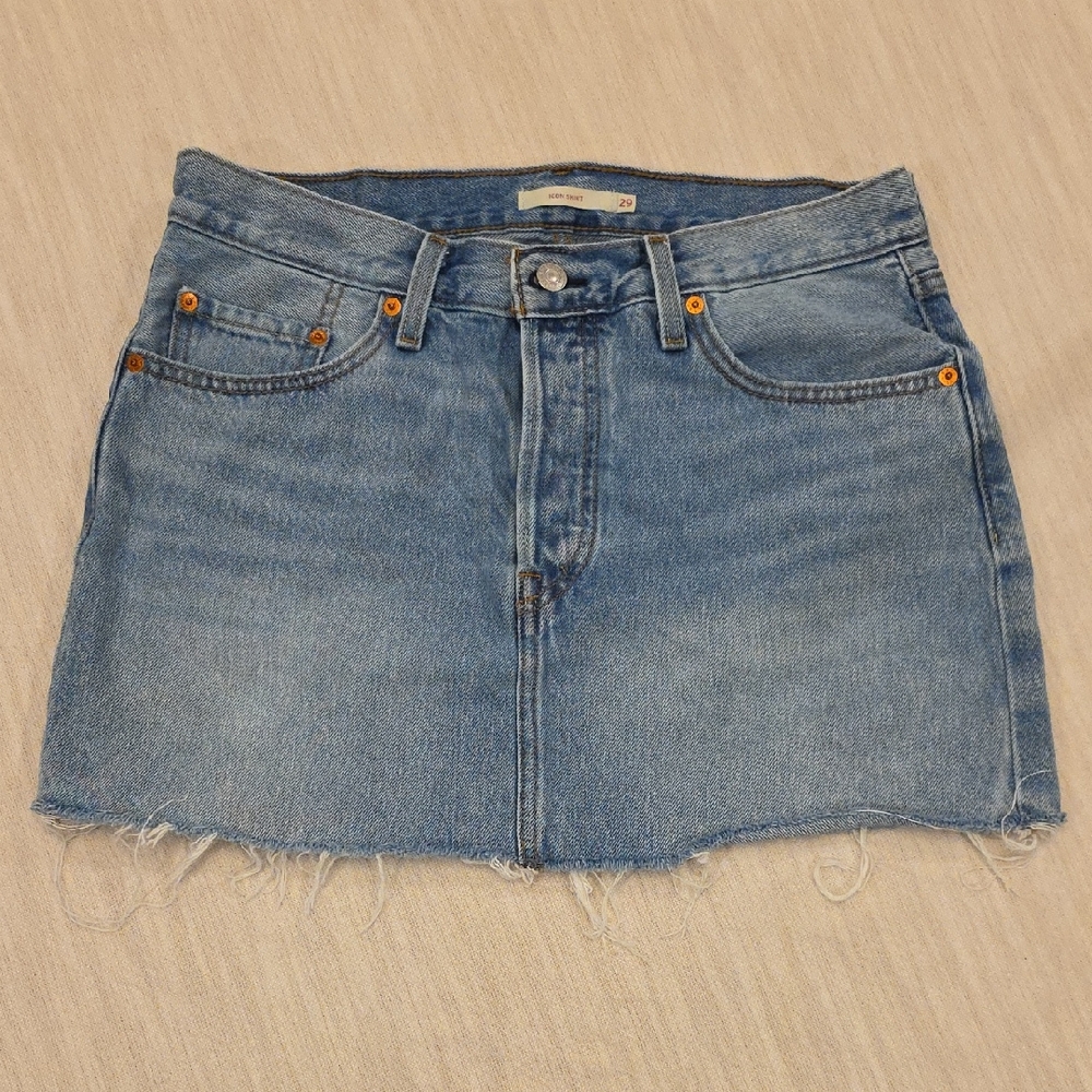 Levi's Denim Blue Mini Skirt with Frayed Hem